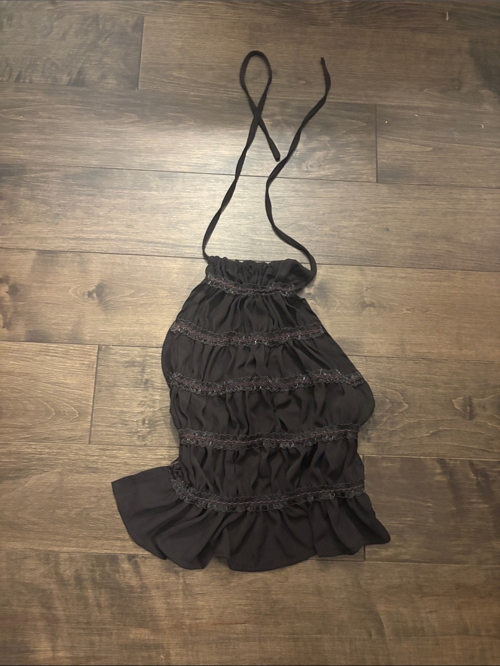 Black Halter Ruffle Women’s Top open back